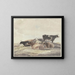 a hill scene with six lying cows and one standing cow - Andries Vermeulen — framed artwork on a wall