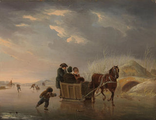 Winter scene: horse-drawn sleigh on the ice - Andries Vermeulen — artwork view