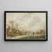 Winter landscape painting of an icy river near a small town with skaters - Andries Vermeulen — framed artwork on a wall