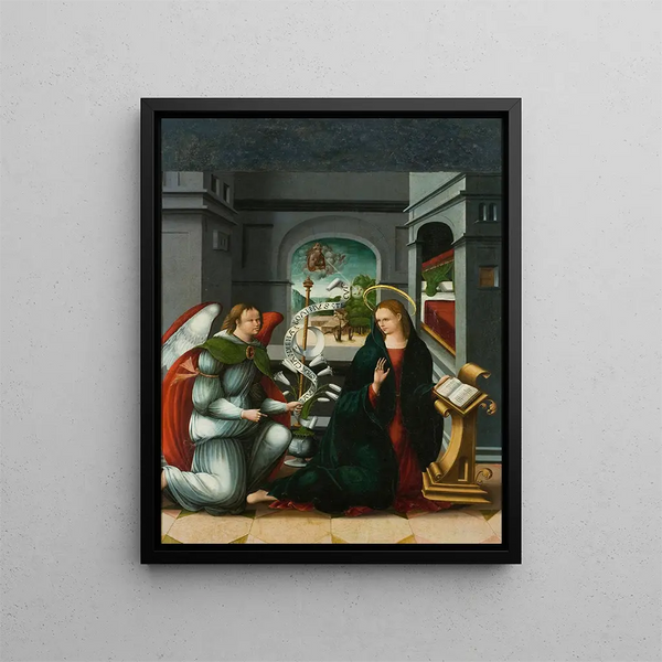 Annunciation - Andrés de Melgar — framed artwork on a wall