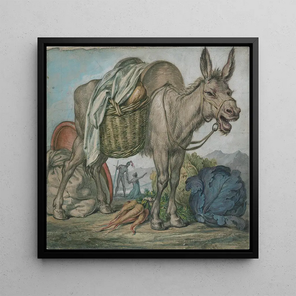 donkey balken with vegetables behind which are David and Abigail - David Humbert de Superville — framed artwork on a wall