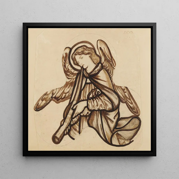 Angel playing a horn - Sir Edward Coley Burne-Jones — framed artwork on a wall