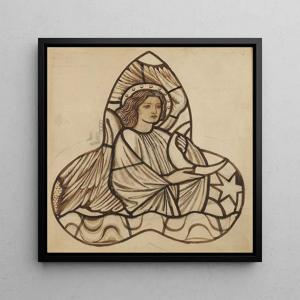Angel holding the moon - Sir Edward Coley Burne-Jones — framed artwork on a wall