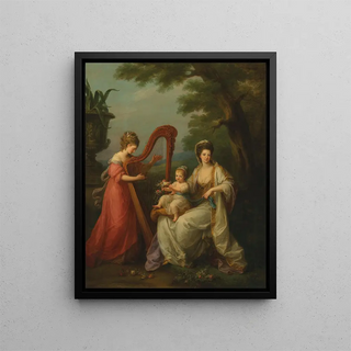 Portrait de groupe de Lady Elizabeth Smith, comtesse Stanley de Derby, avec son fils en bas âge, Edward, futur 13e comte de Derby, et sa demi-sœur, Lady Augusta Campbell - Angelica Kauffman — framed artwork on a wall
