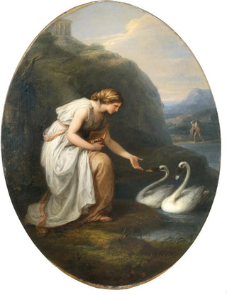 Immortalia, the nymph of immortality, receives nameplates from two swans - Angelica Kauffman — artwork view