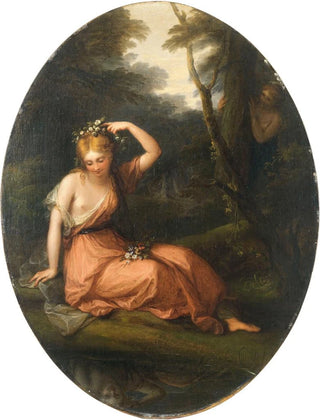 Silvia decorating herself with flowers under the observation of Daphne - Angelica Kauffman — artwork view