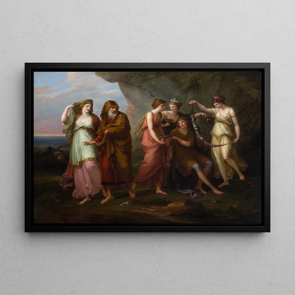 Télémaque et les Nymphes de Calypso - Angelica Kauffman — framed artwork on a wall