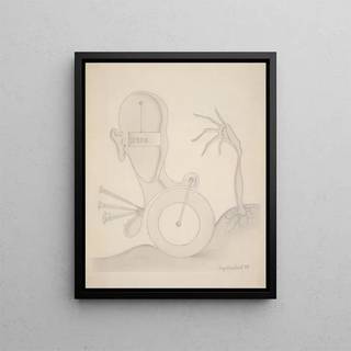 Head with signal flag and automatic horn - Angelika Hoerle — framed artwork on a wall