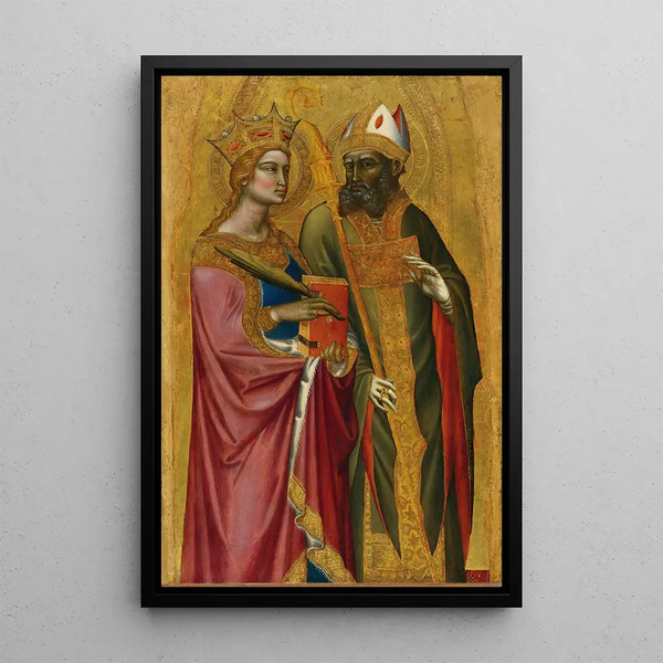 Sainte Catherine et un saint évêque - Angelo Puccinelli — framed artwork on a wall