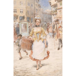 Reproduction of the painting Young woman with hat box - Angelo Trentin