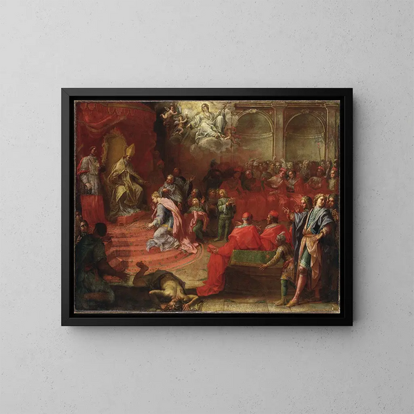 Allégorie de la soumission de la reine Christine à l'Église catholique et au pape Alexandre VII - Angelo Trevisani — framed artwork on a wall