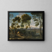 Landscape painting in italics with hunters shooting ducks - Angeluccio — framed artwork on a wall