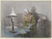 Old woman in the light of lamps - Angilbert Göbel — artwork view