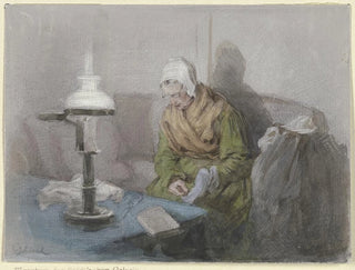 Old woman in the light of lamps - Angilbert Göbel — artwork view