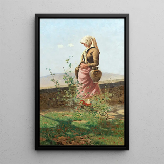 Woman with Jugs - Angiolo Tommasi — framed artwork on a wall
