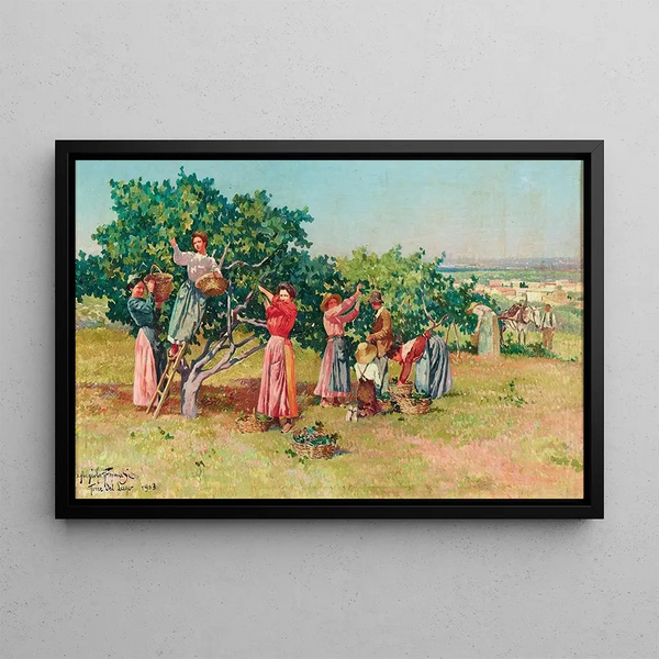 Harvest in Tuscany - Angiolo Tommasi — framed artwork on a wall