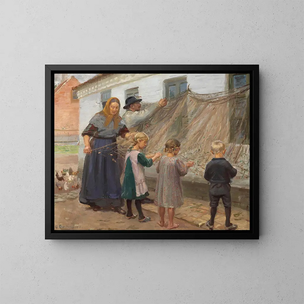 Les filets de pêche sont réparés - Anna Ancher — framed artwork on a wall