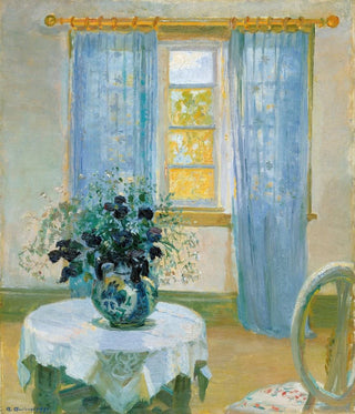 Interior painting with clematis - Anna Ancher — artwork view