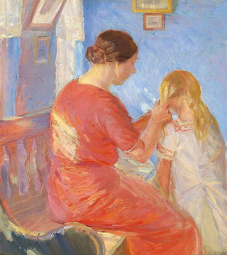 The mother braids the child's hair - Anna Ancher — artwork view