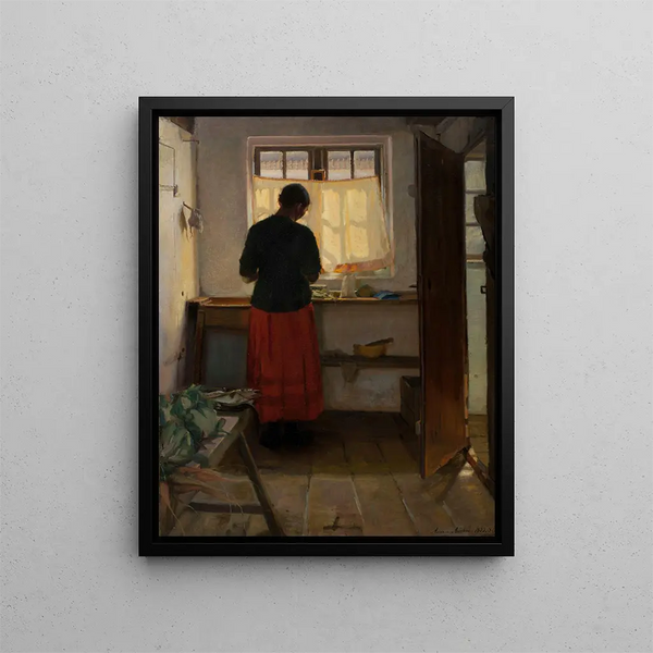 The maid in the kitchen - Anna Ancher — framed artwork on a wall