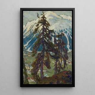 Pine tree in front of the mountains, study of northern Norway - Anna Boberg — framed artwork on a wall