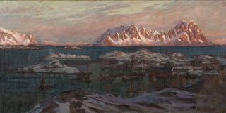 a fishing port with sunlit mountains, study of northern Norway - Anna Boberg — artwork view