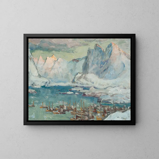 The port of Svolvaer in the heart of the fishing season - Anna Boberg — framed artwork on a wall