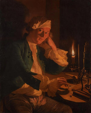a scientist sitting at a desk by candlelight - Anna Dorothea Therbusch — artwork view