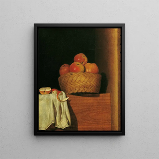 Still life with a basket of apples - Anna Maria Punz — framed artwork on a wall