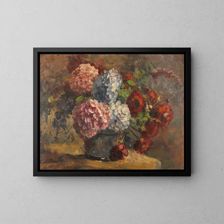 Hydrangeas and Roses - Anna Peters — framed artwork on a wall