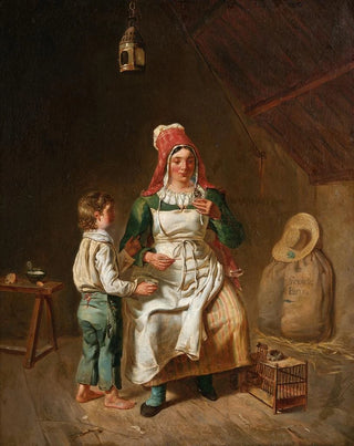 Mother and Son with a Bird - Anne-Geneviève Greuze — artwork view
