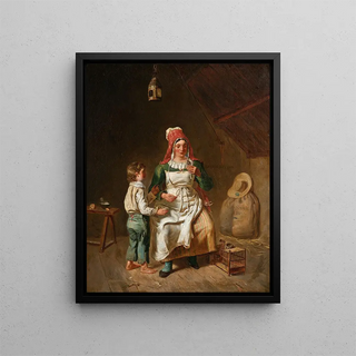 Mother and Son with a Bird - Anne-Geneviève Greuze — framed artwork on a wall