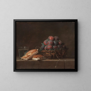 Basket of Plums - Anne Vallayer-Coster — framed artwork on a wall