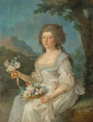 Portrait of a woman bust holding a basket of flowers - Anne Vallayer-Coster — artwork view