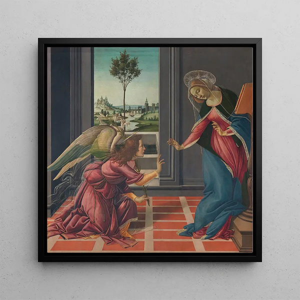 Annunciation - Sandro Botticelli — framed artwork on a wall