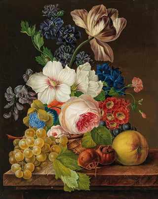 a bouquet of flowers with grapes and medlar - Anonymous — artwork view