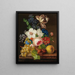 a bouquet of flowers with grapes and medlar - Anonymous — framed artwork on a wall