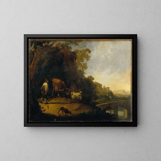A man driving cows - Anonymous — framed artwork on a wall