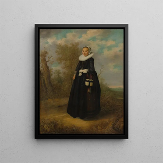 A young woman in a landscape - Anonymous — framed artwork on a wall