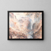 Alpine landscape painting with figures and bridge - Anonymous — framed artwork on a wall