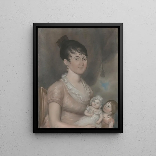 Anna Margaret Blake and her two children - Anonymous — framed artwork on a wall