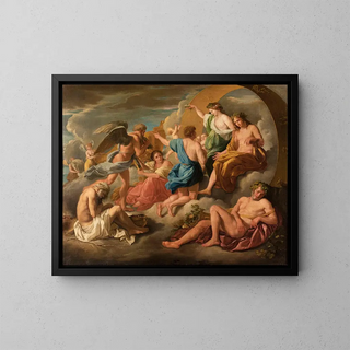 Apollo harmonizing his chariot with Phaethon - Anonymous — framed artwork on a wall