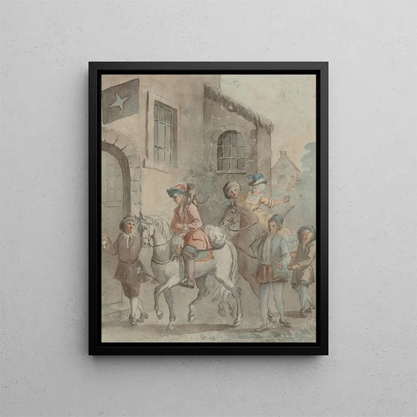 Arrival at an Inn - Anonymous — framed artwork on a wall