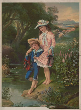 a girl and boy barefoot by the water - Anonymous — artwork view