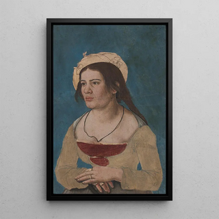 Portrait of a young woman with a red bodice - Anonymous — framed artwork on a wall