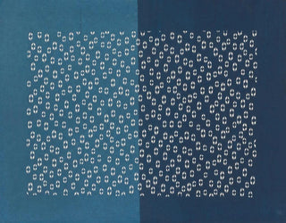 Leaf with light blue and dark blue halves with a hollow hexagonal pattern - Anonymous — artwork view