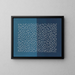 Leaf with light blue and dark blue halves with a hollow hexagonal pattern - Anonymous — framed artwork on a wall