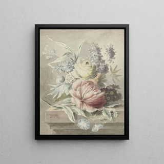 Flowers placed on a pedestal - Anonymous — framed artwork on a wall