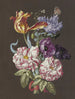 Bouquet of roses, pink tulips, tulips, poppies, poppies, and other flowers with admiral - Anonymous — artwork view
