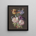Bouquet of roses, pink tulips, tulips, poppies, poppies, and other flowers with admiral - Anonymous — framed artwork on a wall